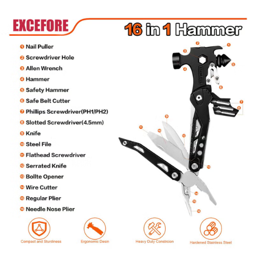 16-in-1 Multifunctional Hammer Tool for Everyday Use