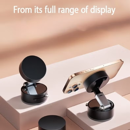 MagGrip 360 Rotating Magnetic Car Phone Holder on display with smartphone and base, showcasing its design and functionality.
