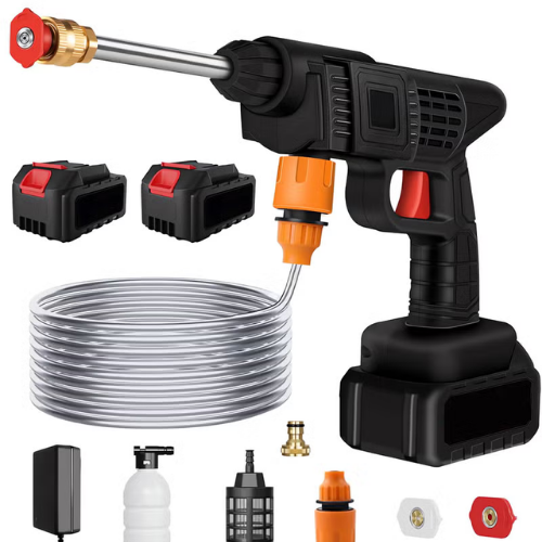 Cordless High-Pressure Portable Power Washer for Cars with attachments for versatile cleaning.